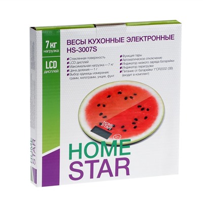 Весы кухонные HOMESTAR HS-3007S, электронные, до 7 кг, арбуз