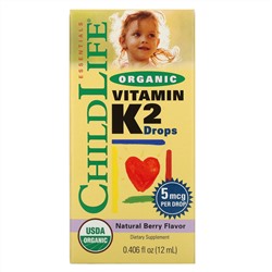 ChildLife, Органический витамин K2 в каплях с натуральным ягодным вкусом, 0,406 жидких унций (12 мл)