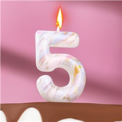 Свеча в торт "Белый мрамор", цифра "5", 8 см