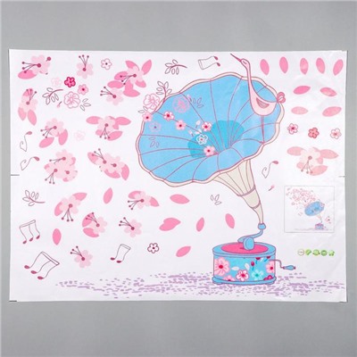 Наклейка пластик интерьерная цветная "Граммофон с цветами" 45х60 см
