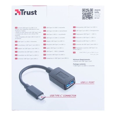 OTG кабель Trust 20967, Type-C(m)-USB3.1(f), 0.12 м, черный