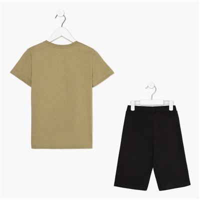Комплект (футболка/шорты) для мальчика, цвет зелёный/чёрный, рост 104 см