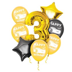 Воздушные шары, набор "С Днем Рождения 3 года" золотой, Тачки