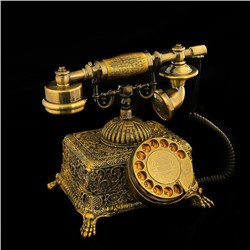 Ретро телефон, объёмный ажурный бронзовый узор, полистоун, 20х26х22 см