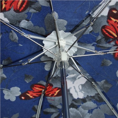 Зонт механический мини «Цветы», 4 сложения, 7 спиц, R = 47 см, цвет синий