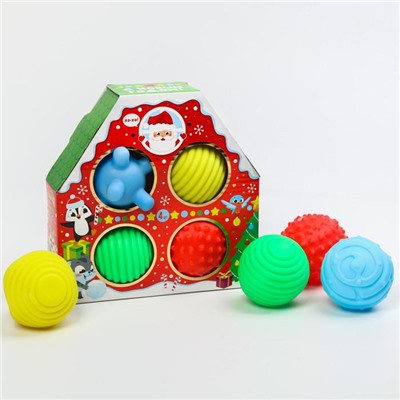 Новый год, подарочный набор резиновых игрушек «Новогодний домик», 4 шт., новогодняя подарочная упаковка