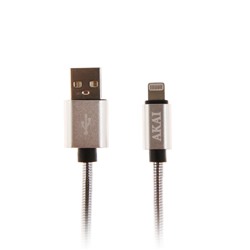 Кабель Akai, Lightning - USB, металлическая оплетка, 2,1 А, 1 м, серый