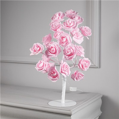 Светодиодный куст «Розы розовые» 45 см, 24 LED, постоянное свечение, 220 В, свечение тёплое белое