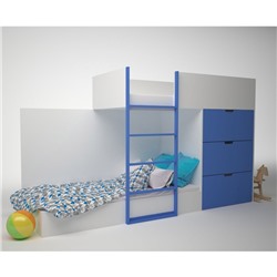 Кровать двухэтажная с комодом ДМ-К2-1-2, 2780х1600х844 мм, корпус белый, фасад синий