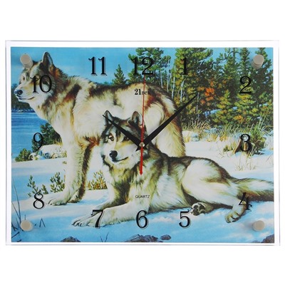 Часы настенные, серия: Животный мир, "Волки в зимнем лесу", 30х40  см, микс
