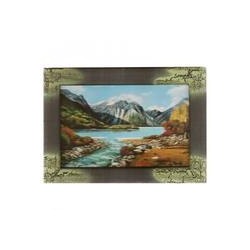 Картина Фен-Шуй Пейзажи 14х19см 023 Горное озеро, узкая зеленой рама SH