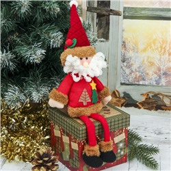 Мягкая игрушка "Дед Мороз с ёлочками - длинные ножки" сидит 8,5*28 см, красный