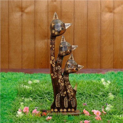 Сувенир дерево "Три кота расписанные цветочным орнаментом" 50х20х6 см