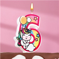 Свеча в торт "Единорог с шариком", цифра 6, розовый