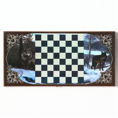 Нарды "Стая", деревянная доска 50 х 50, с полем для игры в шашки, полиграфия