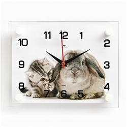 Часы настенные, серия: Интерьер, "Заяц и кот", плавный ход, 20 х 26 см
