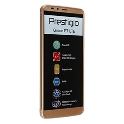 Смартфон Prestigio Grace P7 LTE, 4G, 1.3 ГГЦ, 2 ГБ ОЗУ, 16 ГБ, 5.0/13.0, 3000 мА·ч, цвет золото 369183
