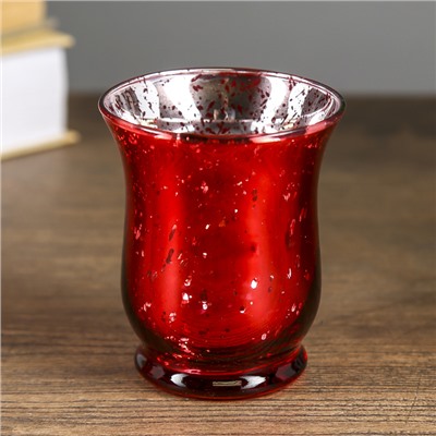 Подсвечник стекло на 1 свечу "Мерцание" красный 8,7х7,5х7,5 см