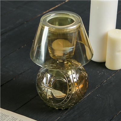 Подсвечник стекло на 1 свечу "Лампа" кремовый жемчуг 19х11,8х11,8 см