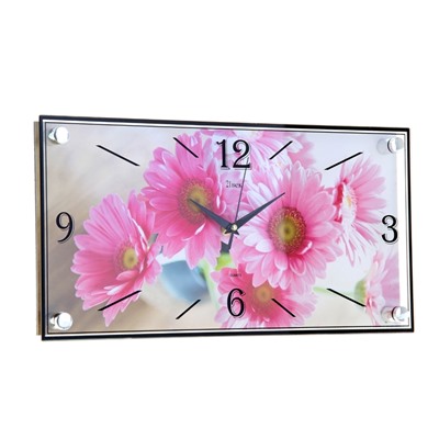 Часы настенные, серия: Цветы, "Розовые цветы", 19х39  см, микс