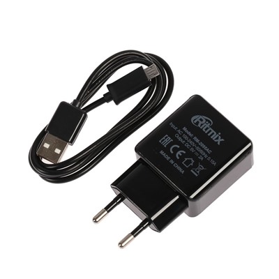 Сетевое зарядное устройство Ritmix RM-2095AC 2 USB, 2.1/1 A, micro USB, 1 А, чёрное