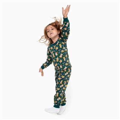 Пижама для девочки, цвет тёмно-зелёный/корги, рост 98 см