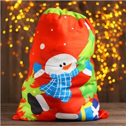 Мешок Деда Мороза «Снеговик», в шарфе, 58 × 42 см