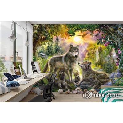 3D Фотообои «Волки в лесу»