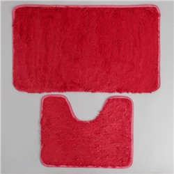 Набор ковриков для ванны и туалета Доляна «Мягкий», 2 шт: 40×50, 50×80 см, цвет бордовый
