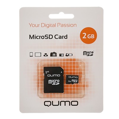 Карта памяти microSD Qumo 2 Гб, с адаптером