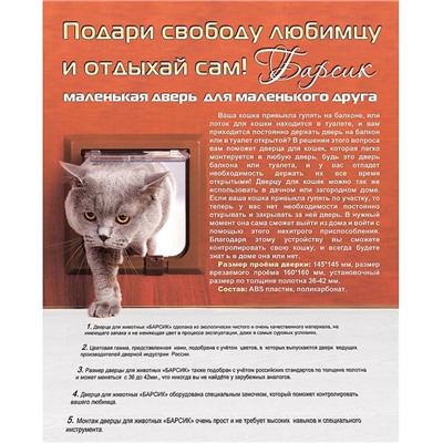 Дверца для кошек «БАРСИК», проём 145*145 мм, толщина двери 36-42 мм, итальянский орех