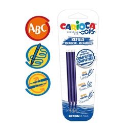 Набор стержней для гелевой ручки "пиши-стирай" Carioca "OOPS", чернила синие, 3 шт., 111 мм, 0,7 мм, блистер