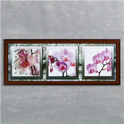 Часы-картина настенные, серия: Цветы, "Орхидеи в черно-белой рамке", 35 х 100 см, микс