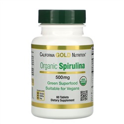 California Gold Nutrition, Organic Spirulina, USDA Organic, 500 mg, 60 Tablets