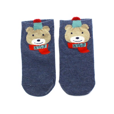 Короткие носки р.35-40 "Bear and dog" Синий с шарфом