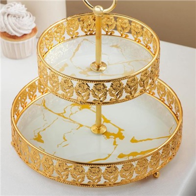 Подставка под десерты «Мрамор», 2 яруса, 25×25×27,5 см, цвет металла золотой