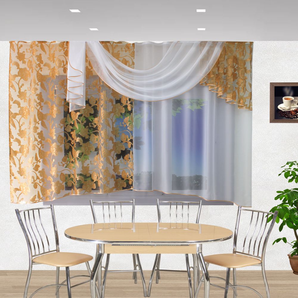 Тюль со шторами на кухню дизайн фото