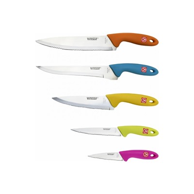 Набор ножей VITESSE VS-8128 подставка черная ножи-разноцветные 6пр (12) оптом