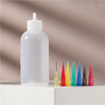 Бутылочка для нанесения краски, со шкалой деления, 50 мл, 7 насадок, цвет прозрачный