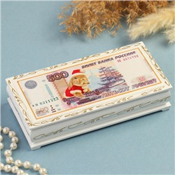 Шкатулка - купюрница «500 рублей, кролик», 8,5х17 см, лаковая миниатюра, белая