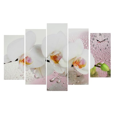 Часы настенные, модульные, серия: Цветы, "Белая орхидея", 80х140  см