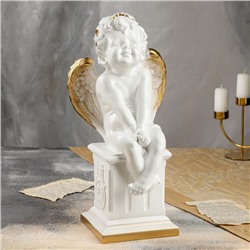 Статуэтка "Ангел на тумбе", бело-золотистый цвет, 18х22х45 см