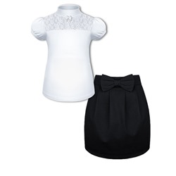 Школьный комплект для девочки с белой блузкой и юбкой с бантом 71672-78051