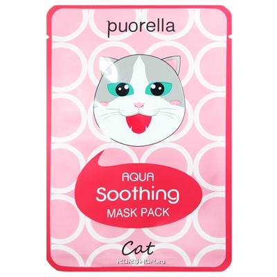 Успокаивающая маска для лица с изображением кошки Puorella Aqua, Корея, 23 г Акция