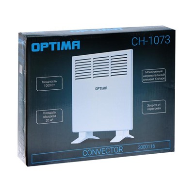 Обогреватель OPTIMA CH-1073, конвекторный, настенный, 1000 Вт, контроль температуры, белый