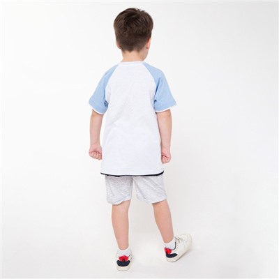Комплект для мальчика (шорты, футболка), цвет белый/меланж, рост 98 см