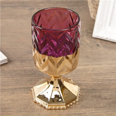Подсвечник стекло на 1 свечу "Зигзаг" бокал на ножке розово-золотой 15х8х8 см