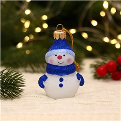 Ёлочная игрушка "Снеговичок в шапочке" ручная роспись, 8,4 см, сине-белый