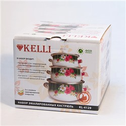 Набор посуды Kelli KL-4129 Эмаль 6пр 0,5л 0,7л 1,1л (12) оптом