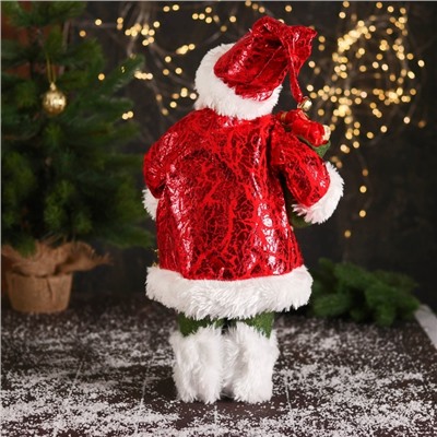 Дед Мороз "В блестящем костюмчике, с мешком и колокольчиками" 44 см, красно-зелёный